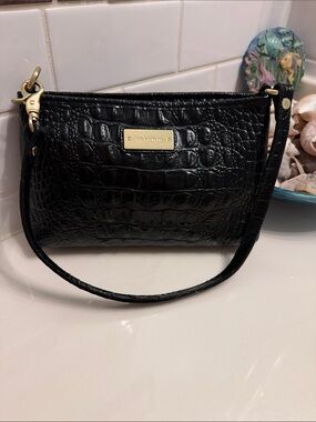 Brahmin Black Croc-Embossed small shoulder bag with Gold Hardware